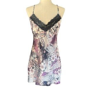 Linea Donnatella Satin Lace Floral Lingerie Slip Dress Size L Mini Paisley Sexy